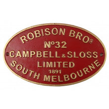 Load image into Gallery viewer, Robison BROs Campbell & Sloss Limited. South Melbourne 1891 - cast iron sign plaque