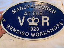 Load image into Gallery viewer, Bendigo Workshops sign Vic Railways - cast iron plaque sign Blue
