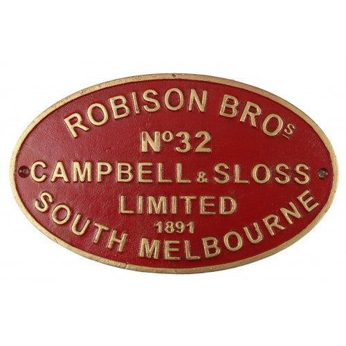 Robison BROs Campbell & Sloss Limited. South Melbourne 1891 - cast iron sign plaque