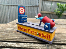 Load image into Gallery viewer, Human Cannonball  Coin Bank - Cast Iron - fully working
