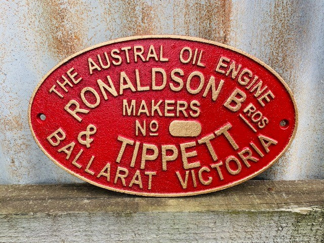 Ronaldson Bros - Cast Iron Plaque sign - Ballarat Victoria 27cm