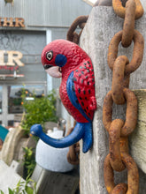 Load image into Gallery viewer, Crimson Rosella parrot cast iron coat hook
